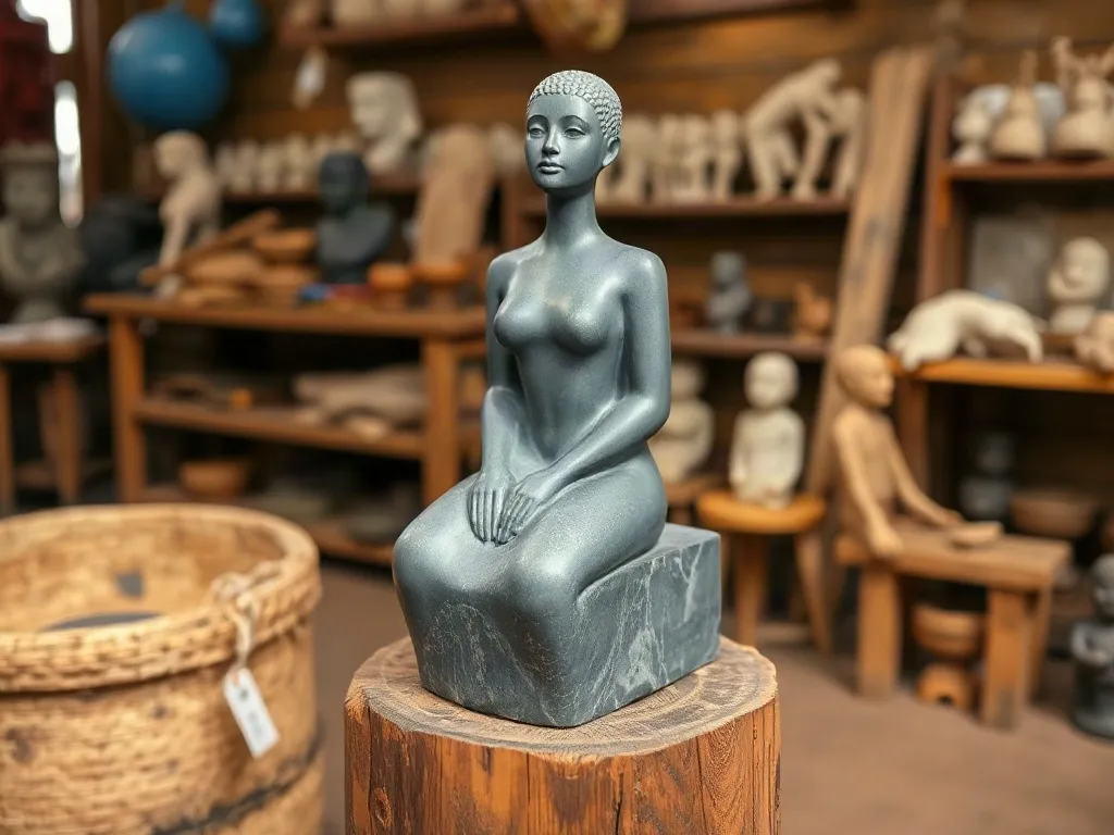 Sculpture en pierre de Mbigou, femme assise · Libreville (2/3)
