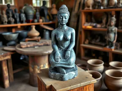Sculpture en pierre de Mbigou, femme assise · Libreville